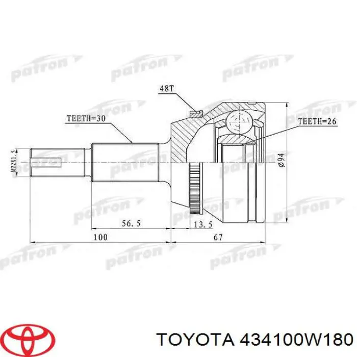 434100W180 Toyota полуось (привод передняя правая)