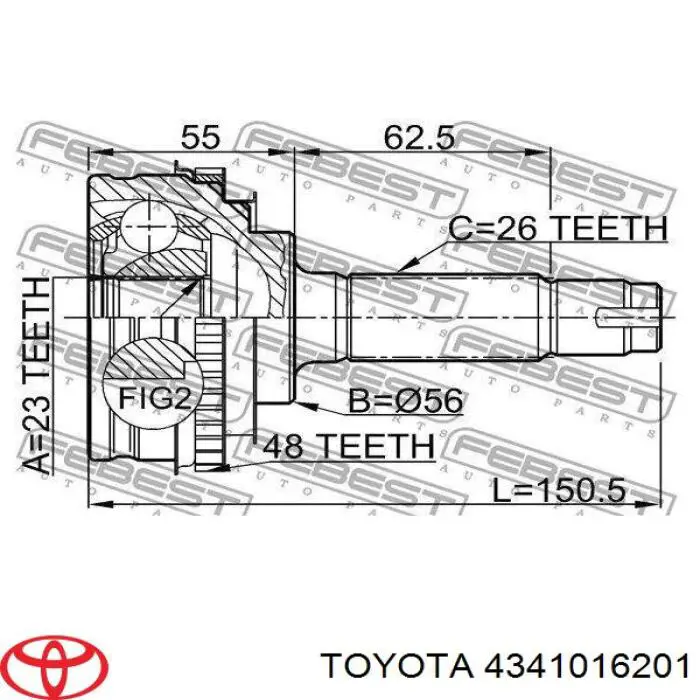 Полуось задняя правая 4341016201 Toyota