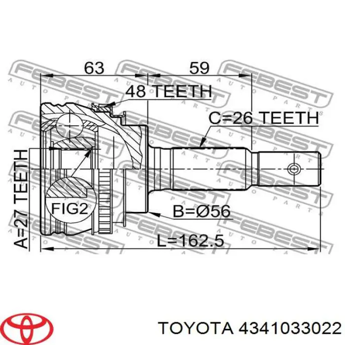 4341033022 Toyota полуось (привод передняя правая)
