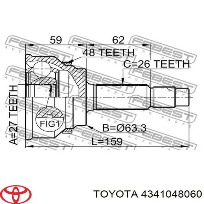 4341048060 Toyota полуось (привод передняя правая)