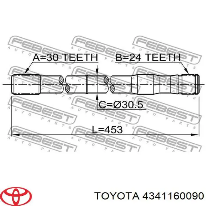 4341160090 Toyota вал привода полуоси промежуточный