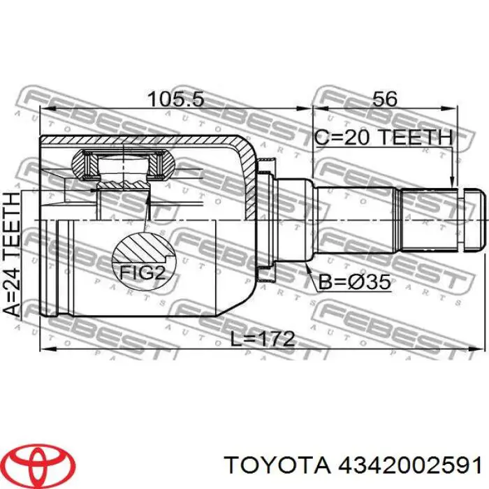 4342002590 Toyota semieixo (acionador dianteiro esquerdo)