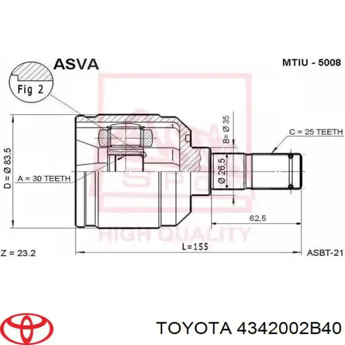 Купить 4342002B40 Toyota Привод в сборе левый