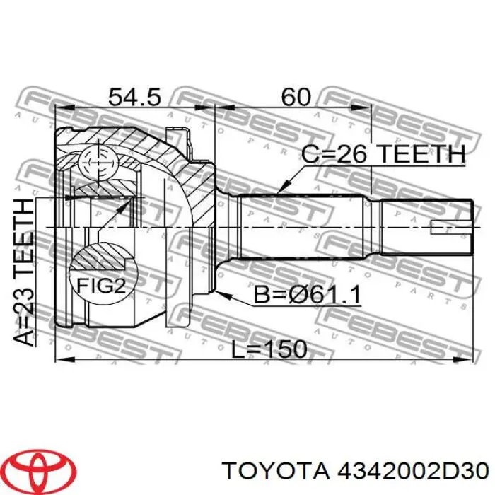 Semieixo (acionador) dianteiro esquerdo para Toyota Corolla (E18)