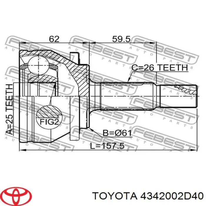 4342002D40 Toyota Полуось передняя левая