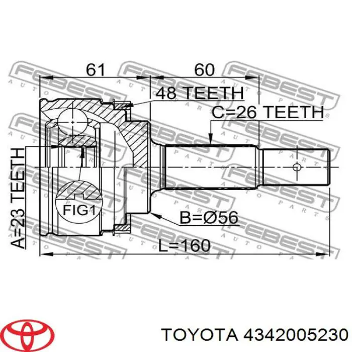 4342005230 Toyota полуось (привод передняя левая)