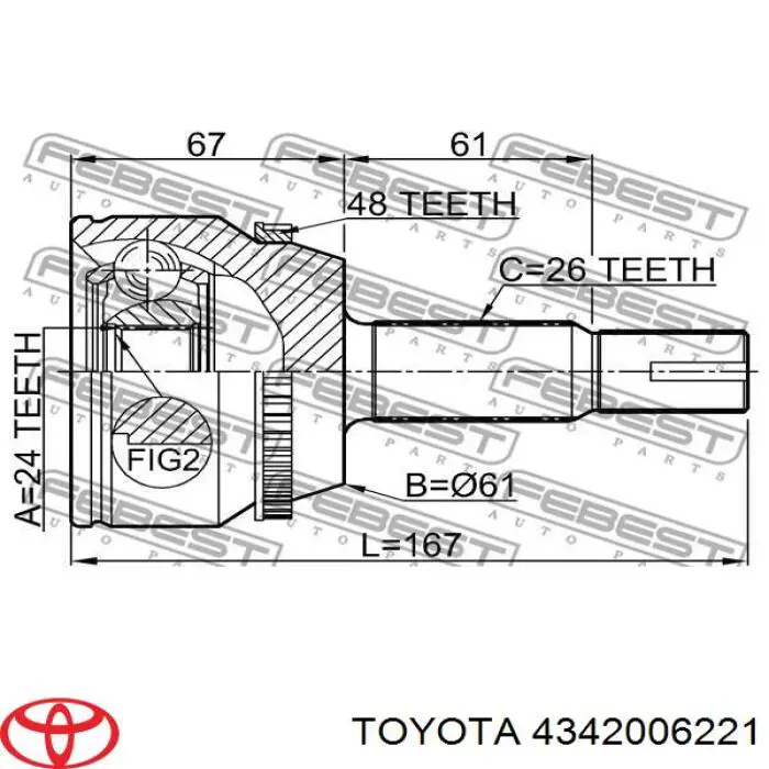 Полуось (привод) передняя левая 4342006221 Toyota