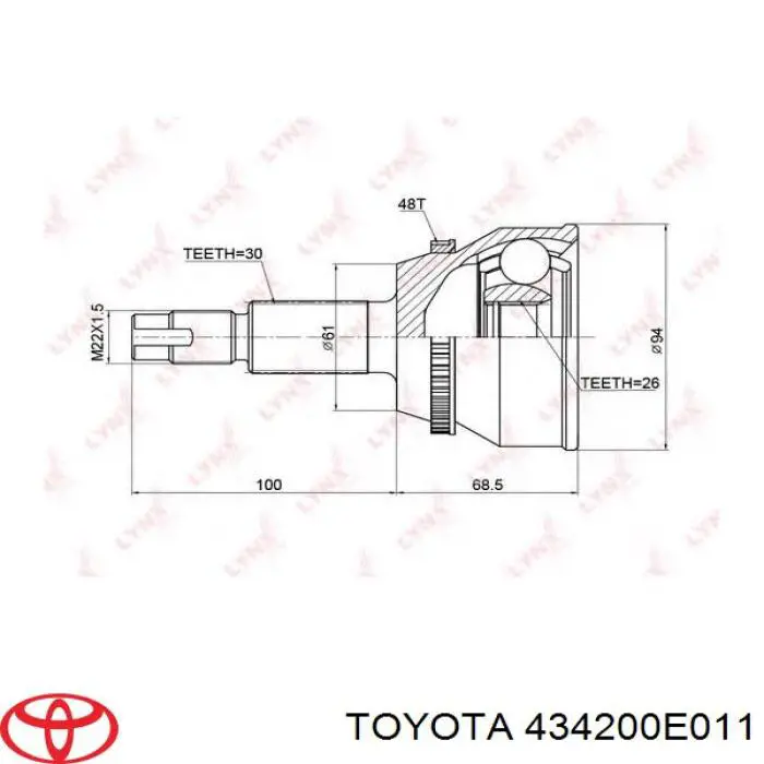 434200E011 Toyota полуось (привод передняя левая)