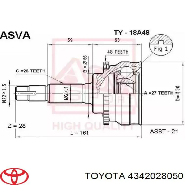 4342028050 Toyota Полуось передняя левая
