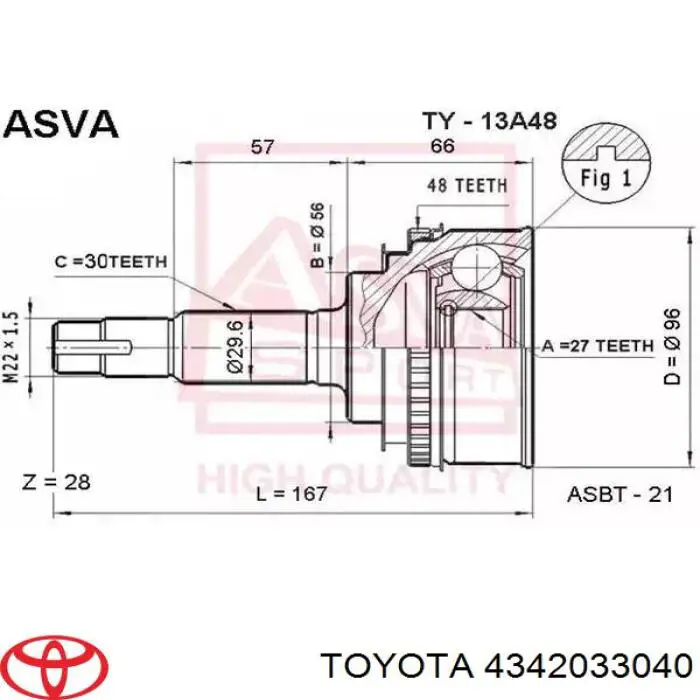 4342033040 Toyota Полуось передняя левая