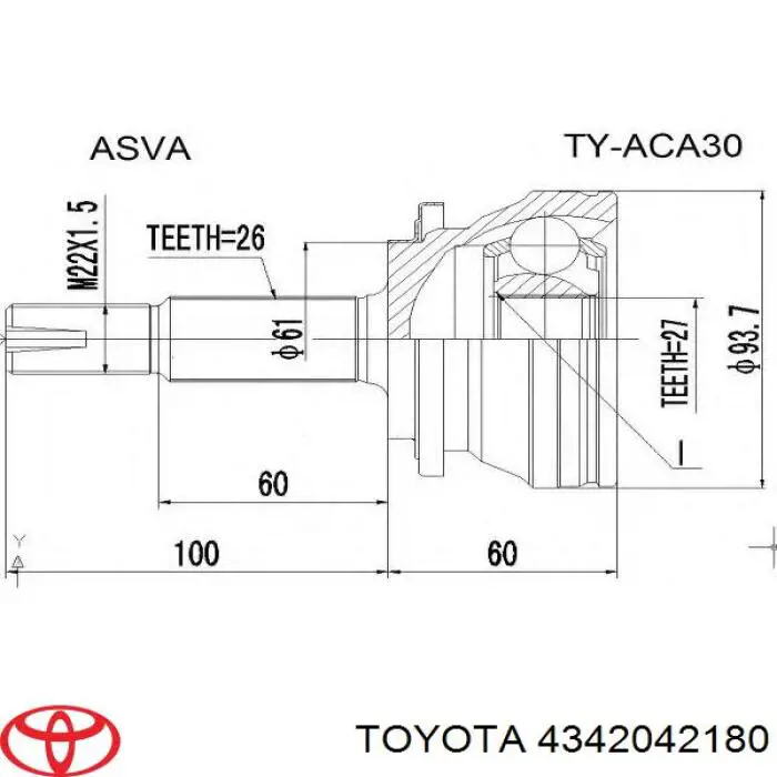 4342042180 Toyota шрус наружный передний