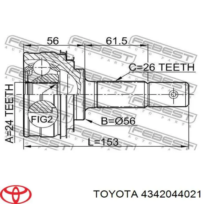 4342044021 Toyota Полуось передняя левая