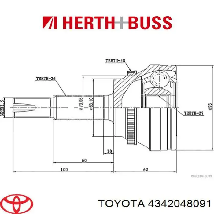 Левая полуось 4342048091 Toyota