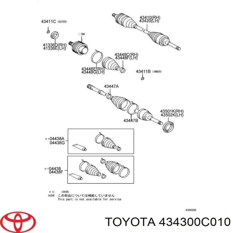 434300C010 Toyota Ось передняя в сборе