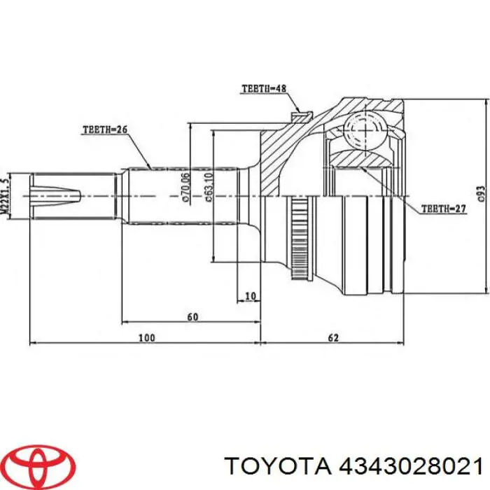 4343028021 Toyota шрус наружный передний