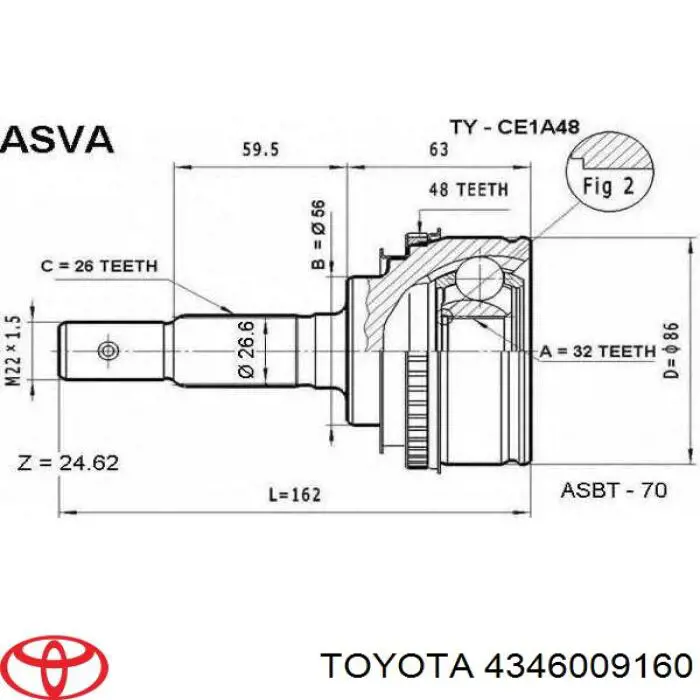 4346009160 Toyota semieixo (acionador dianteiro direito)