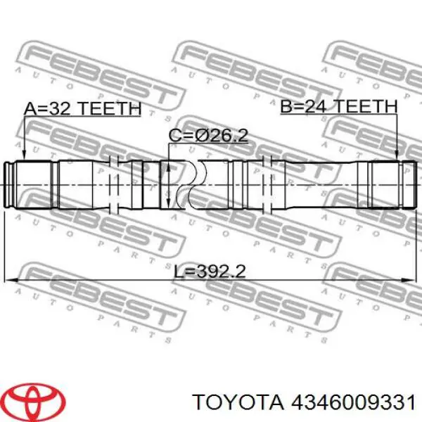 4346009331 Toyota Полуось передняя, правая