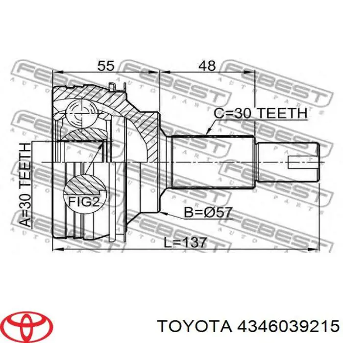 4346039215 Toyota полуось (привод передняя правая)