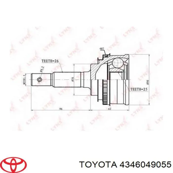 ШРУС наружный передний, правый Toyota 4346049055 цена, от 308.27 USD