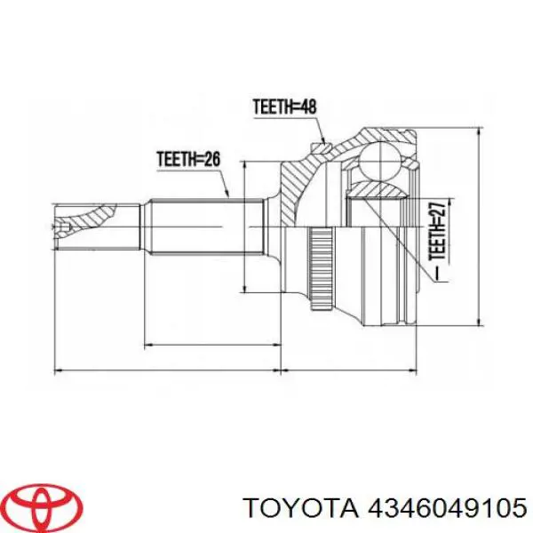 Полуось (привод) передняя правая 4346049355 Toyota