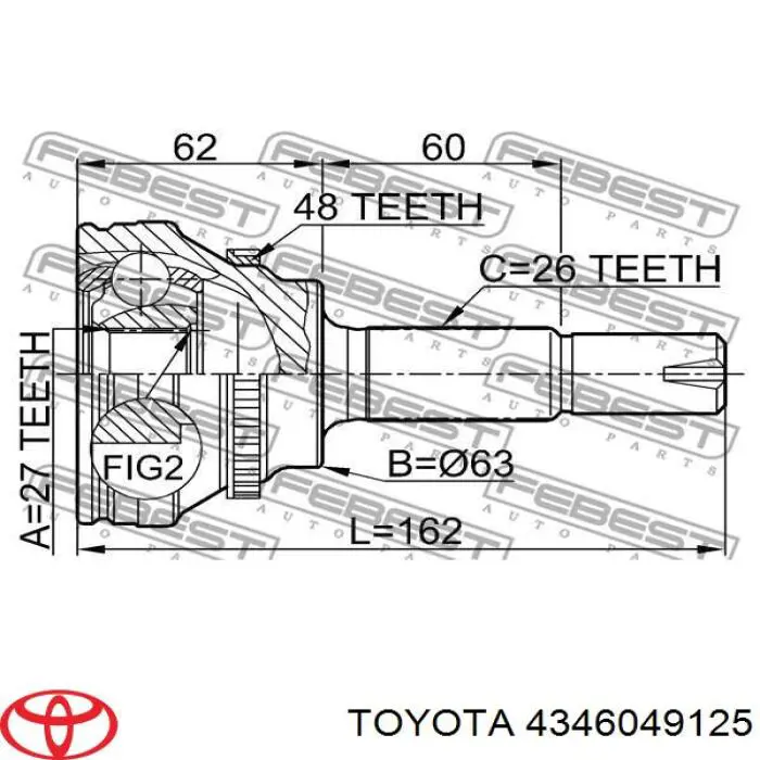 4346049126 Toyota Полуось передняя, правая