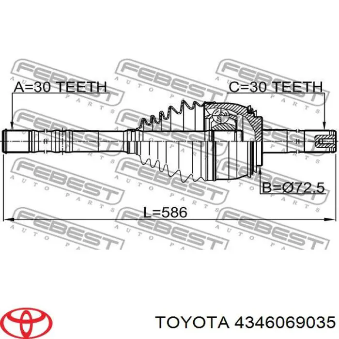 4346069035 Toyota полуось (привод передняя)
