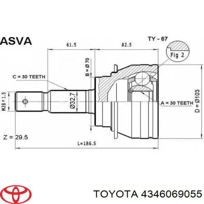 4346069055 Toyota Полуось передняя, правая