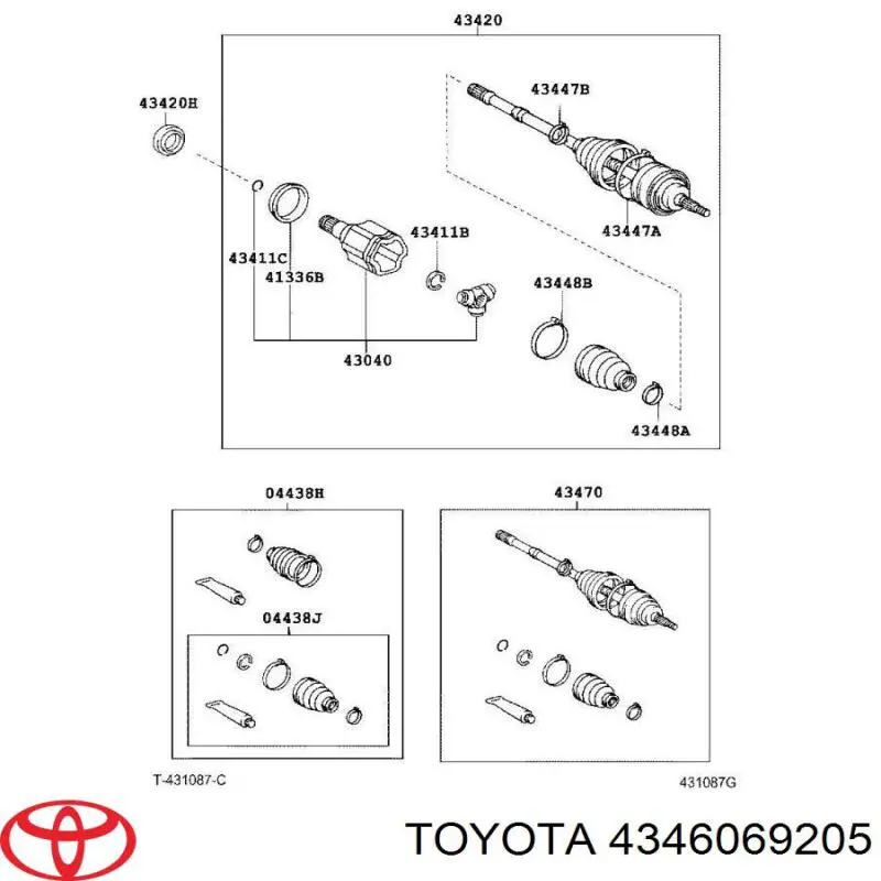 4346069205 Toyota полуось (привод передняя правая)