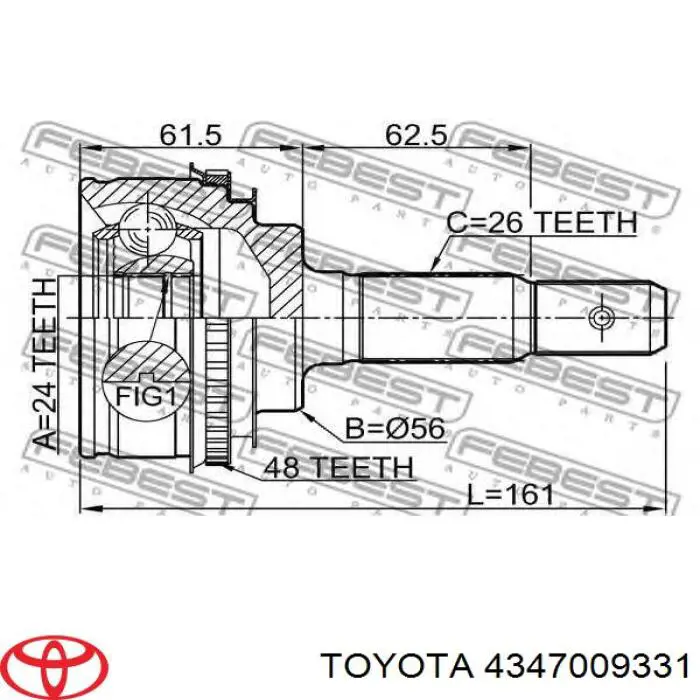 Полуось задняя 4347009330 Toyota