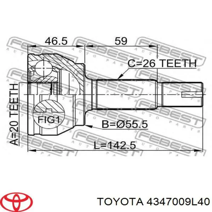 4347009L40 Toyota semieixo (acionador dianteiro direito)