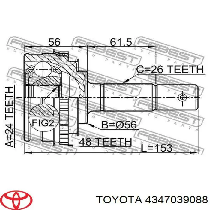 4347039088 Toyota полуось (привод передняя левая)