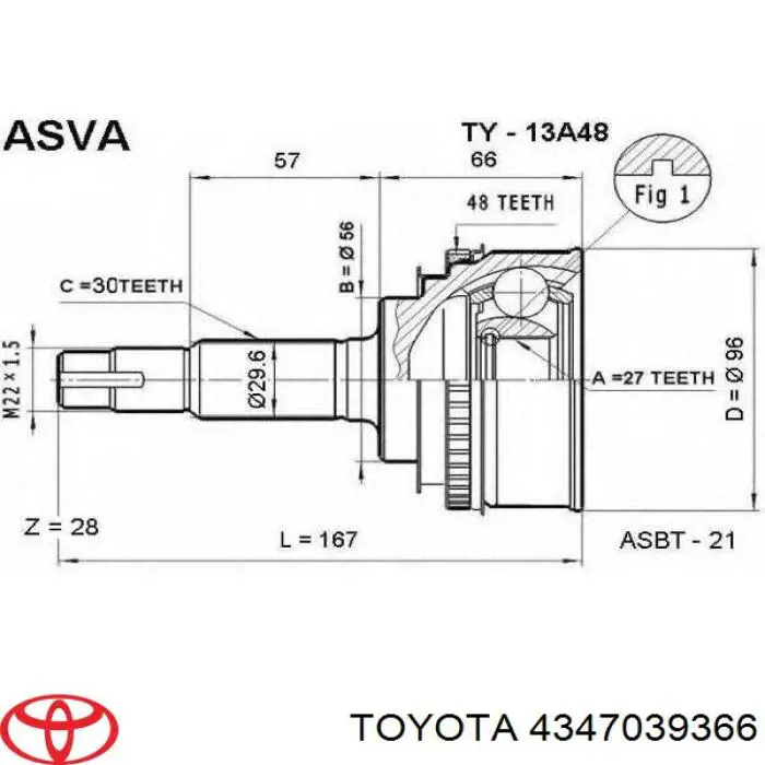 4347039366 Toyota junta homocinética externa dianteira