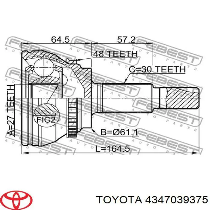 4347039375 Toyota Полуось передняя левая