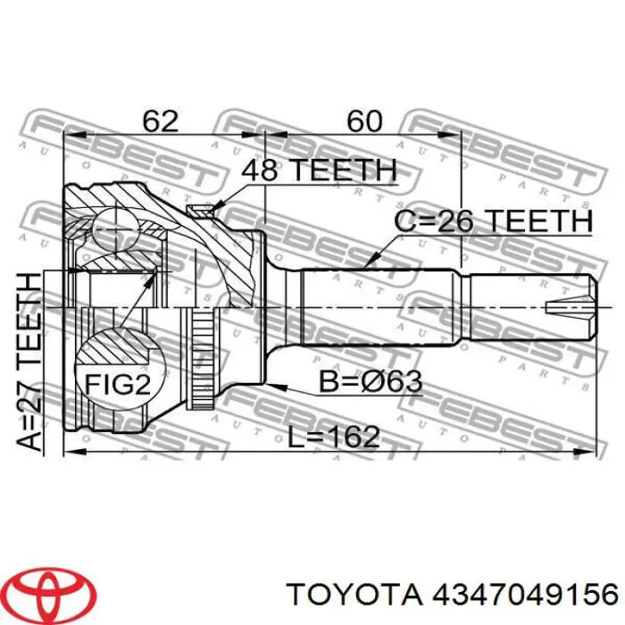 4347049156 Toyota полуось (привод передняя правая)