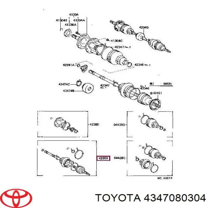 Полуось (привод) передняя левая 4347080304 Toyota