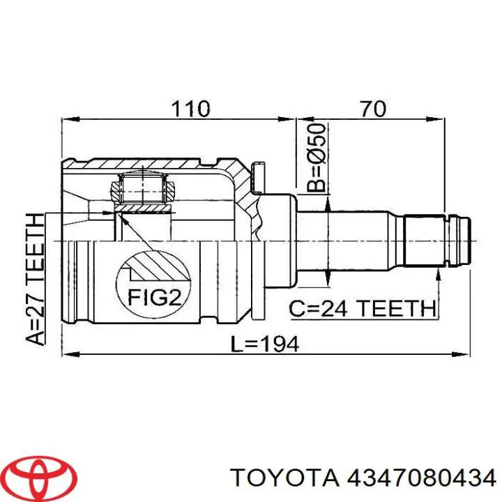 4347080434 Toyota Полуось передняя левая