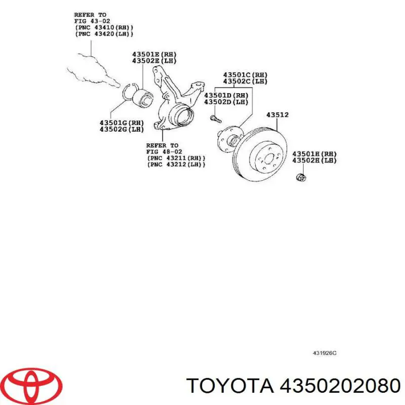 Ступицы передних колес Toyota 4350202080 цена, от 128.80 USD