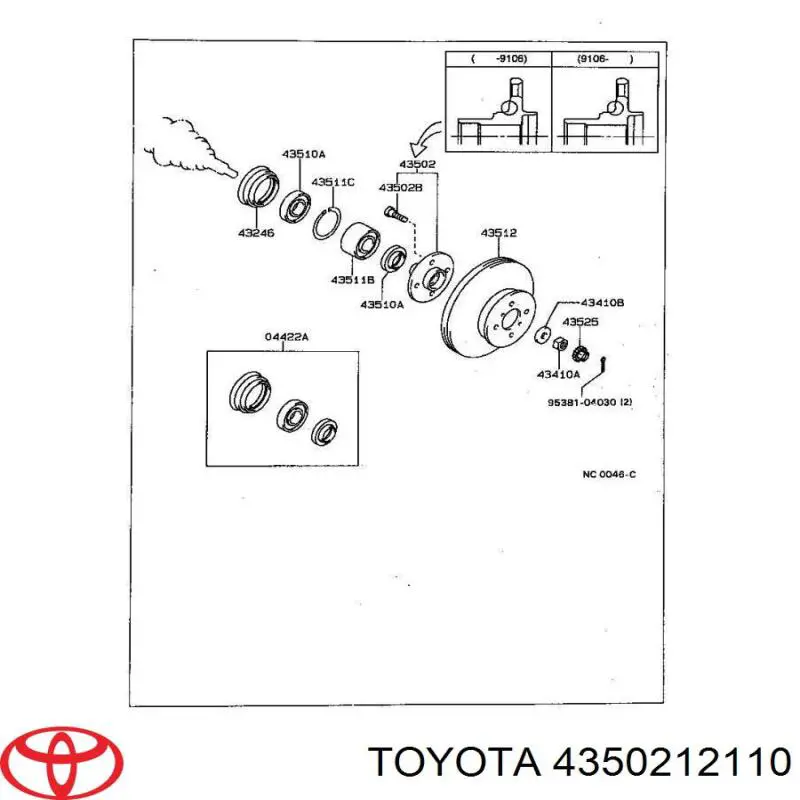 Cubo de rueda delantero 4350212110 Toyota