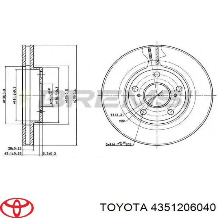 Тормоз дисковый передний Toyota 4351206040 цена, от 34.35 USD