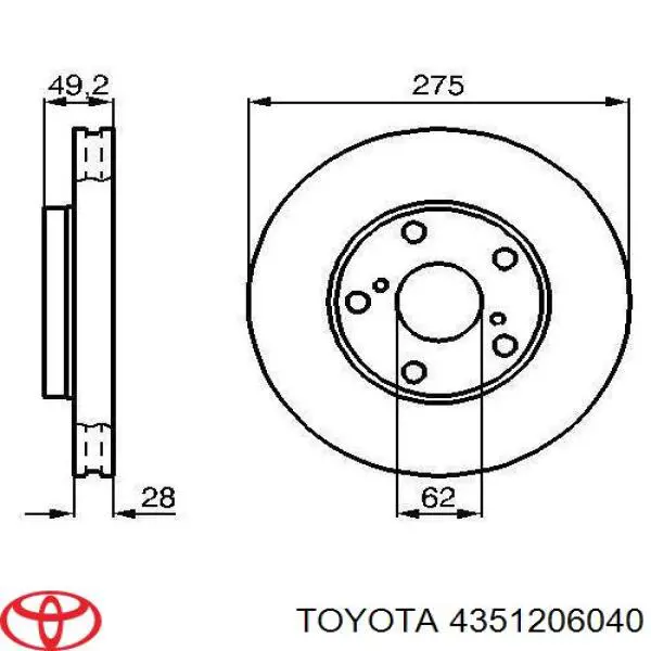 Передние тормозные диски 4351206040 Toyota
