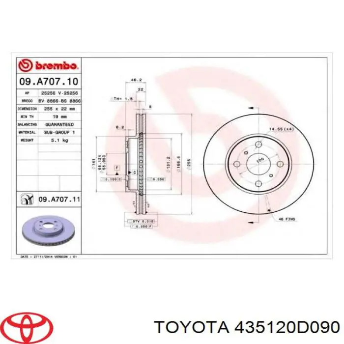 435120D090 Toyota диск тормозной передний