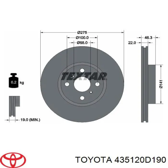 435120D190 Toyota диск тормозной передний
