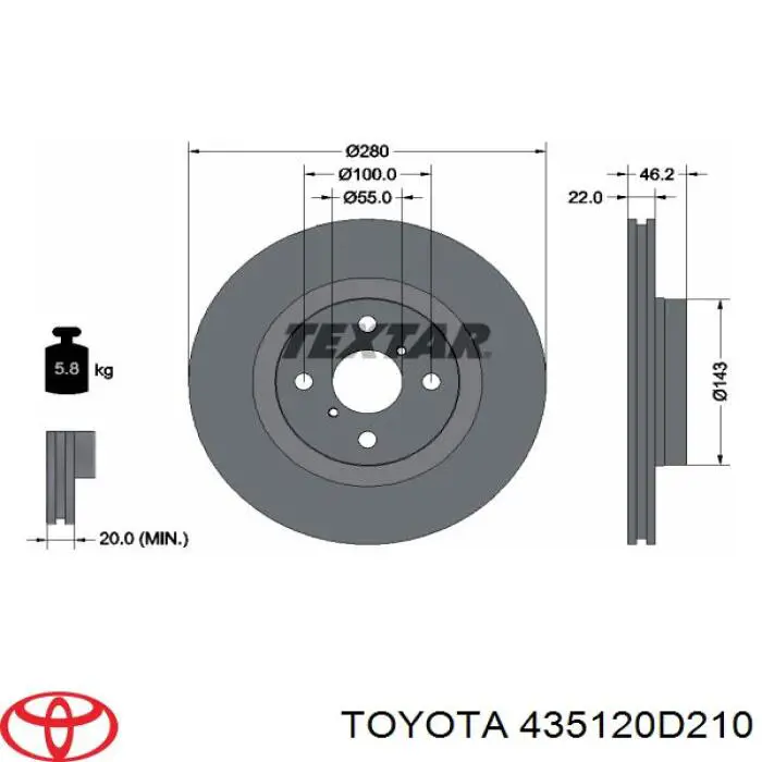 435120D210 Toyota disco do freio dianteiro