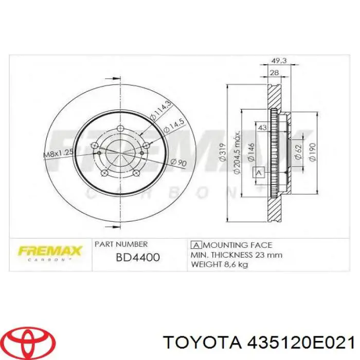 Купить 435120E021 Toyota Ротор тормозной