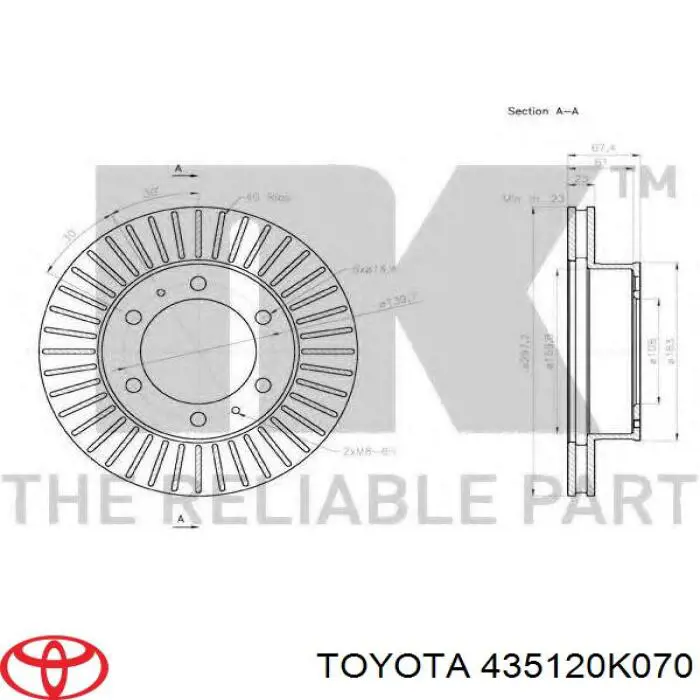 Передние тормозные диски 435120K070 Toyota