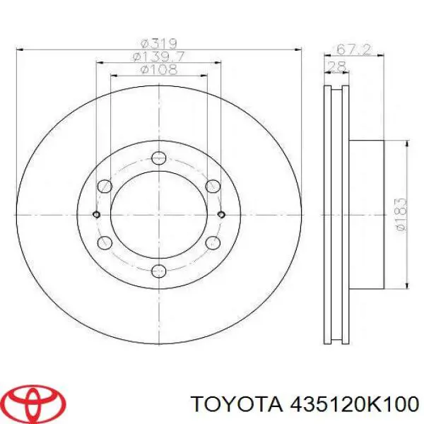 Передние тормозные диски 435120K100 Toyota