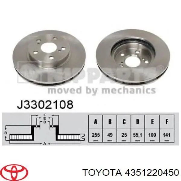 Передние тормозные диски 4351220450 Toyota