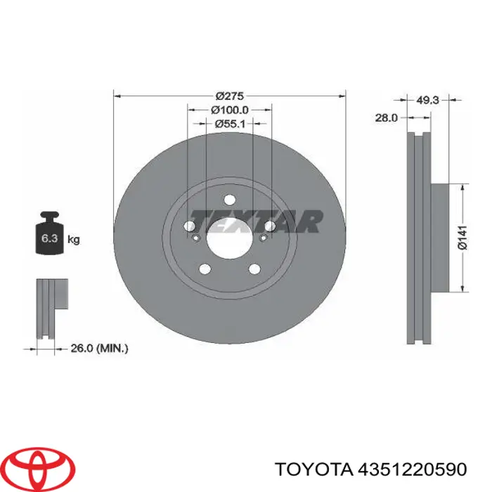 4351220590 Toyota диск тормозной передний
