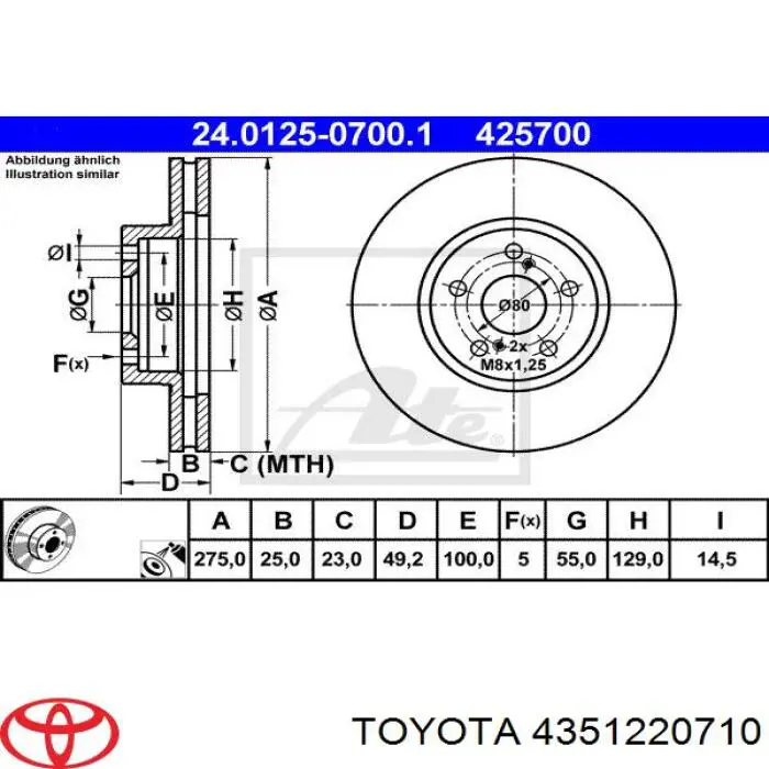 Передние тормозные диски 4351220710 Toyota