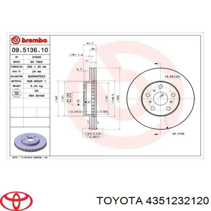 4351232120 Toyota диск тормозной передний